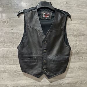 Vintage Pelle Sport Western Leather Vest Black 4 Button Leather Size Medium